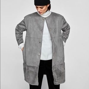 ZARA NWOT contrast suede faux fur coat